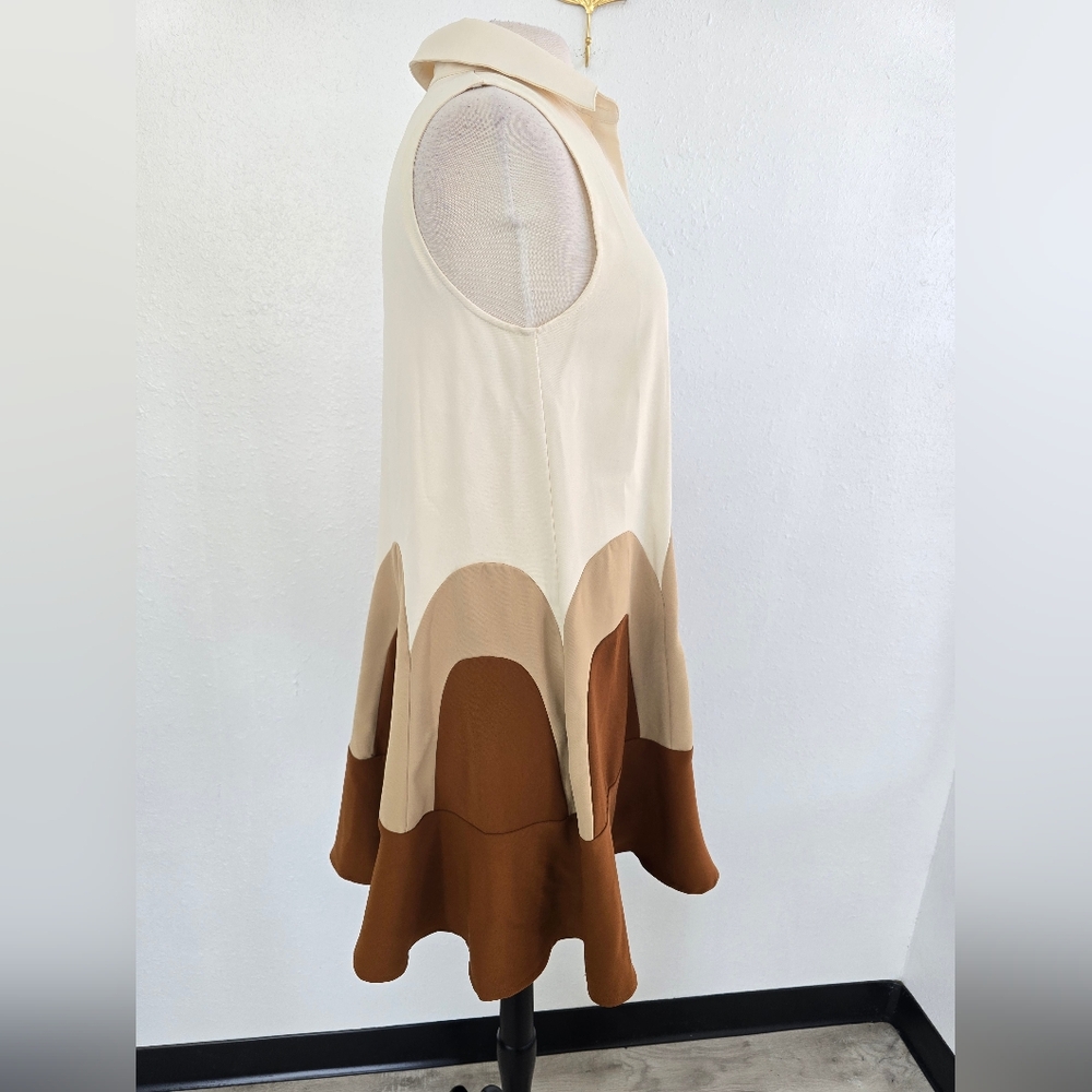 Entro NWT Flounce Nadia Color Block Cream And Brown Arch Collar Dress Size Small - Picture 6 of 9
